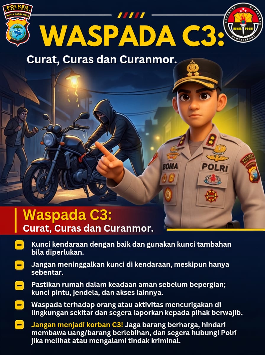Cuaca Ekstrem dan Faktor Ekonomi Picu Kriminalitas, Polres Raja Ampat Minta Warga Waspada C3